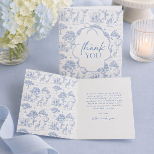 Toile De Jouy Safari Blå Baby Shower Tacksamhetsko Inbjudan