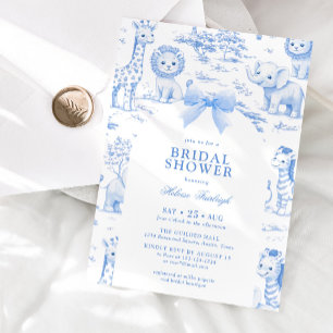 Toile De Jouy Safari Blå Band Pojke Bebis Shower Inbjudningar