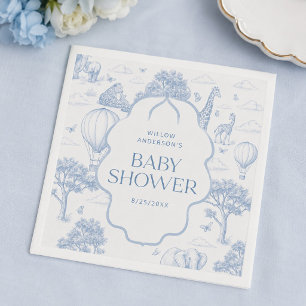 Toile De Jouy Safari Blå Pojke Bebis Bjudning Serv Pappersservett