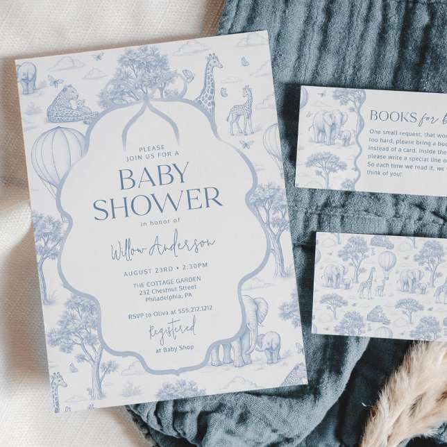 Toile De Jouy Safari Blue Boy Shower Inbjudningar (Skapare uppladdad)