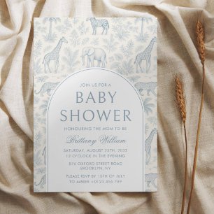 Toile De Jouy Safari Blue Boy Shower Inbjudningar