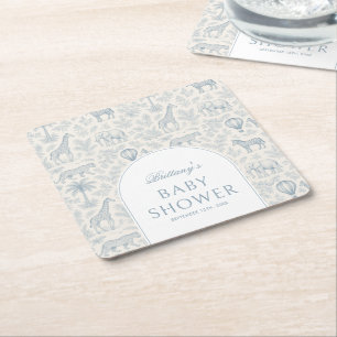 Toile De Jouy Safari Blue Boy Shower Underlägg Papper Kvadrat