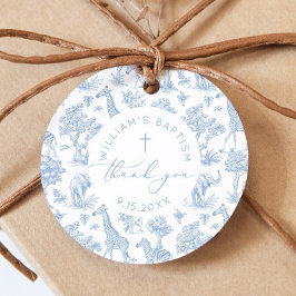 Toile de Jouy Safari Boy Baptism Tack Gåvor Etiketter