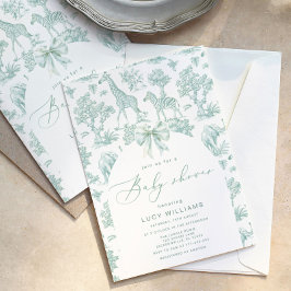 Toile de Jouy Safari grönt Babydusch Inbjudningar
