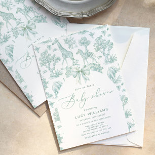 Toile de Jouy Safari grönt Babydusch Inbjudningar