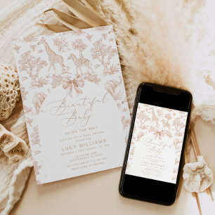 Toile de Jouy Safari Könsneutral babydusch Inbjudningar