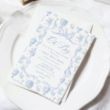 Toile de Jouy Safari Oh Boy Baby shower Inbjudan