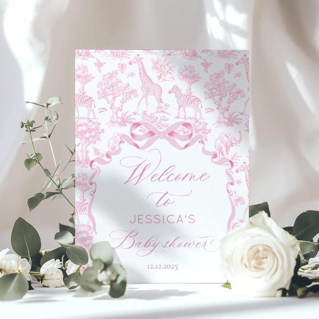 Toile de Jouy Safari Rosa Babydusch Välkommen Poster (Skapare uppladdad)