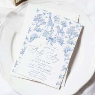 Toile de Jouy Safari Söt Baby pojke baby shower Inbjudningar