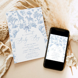 Toile de Jouy Safari Sweet Pojke babydusch Inbjudningar