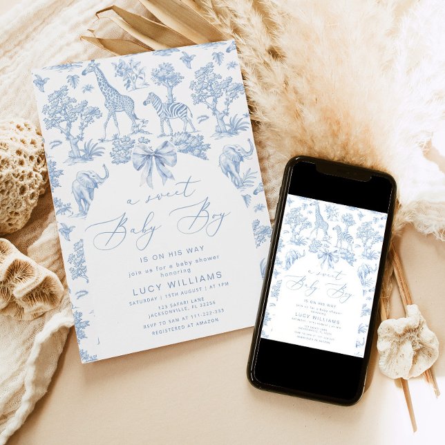 Toile de Jouy Safari Sweet Pojke babydusch Inbjudningar (Skapare uppladdad)