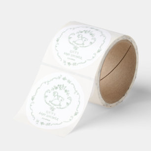 Toile de Jouy Sälggrön Gunghäst Baby Shower Runt Klistermärke