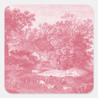 Toile de Jouy Shabby Rosa Pastoral Ligcape Fyrkantigt Klistermärke