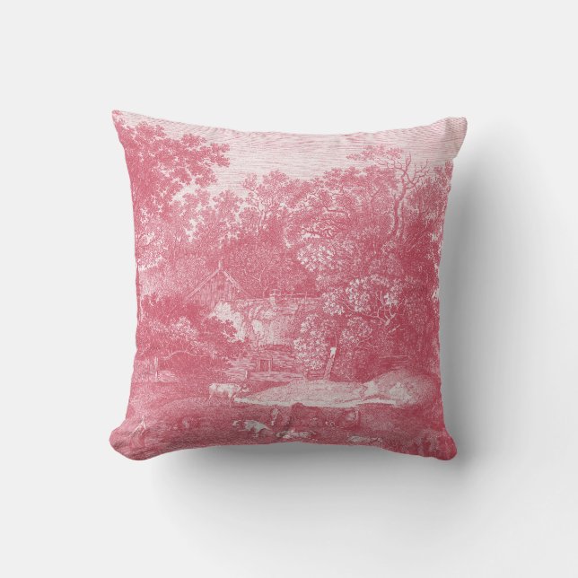 Toile de Jouy Sjaskig landskap den rosa Kudde (Framsida)