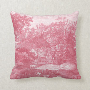 Toile de Jouy Sjaskig landskap den rosa Kudde
