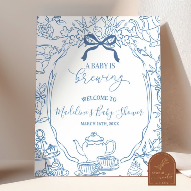 Toile de Jouy Tea Baby Shower Välkomstskylt Poster (Skapare uppladdad)