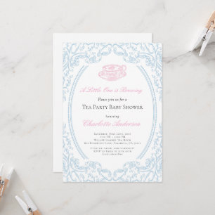 Toile de Jouy Tea Party Baby Shower-inbjudan Inbjudningar