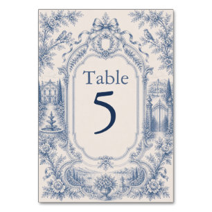 Toile de Jouy Venue Story Bröllops Bord Nummer Bordsnummer