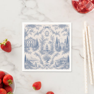 Toile de Jouy Venue Story Bröllopsservetter av pap Pappersservett