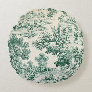 Toile de Jouy verte Rund Kudde