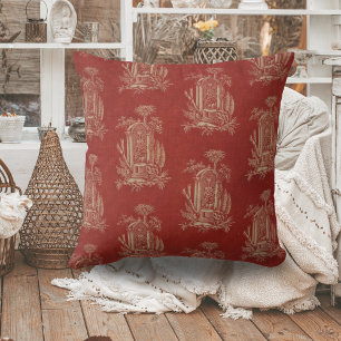 Toile de jouy Vintage Fransk Land Red Linen Kudde