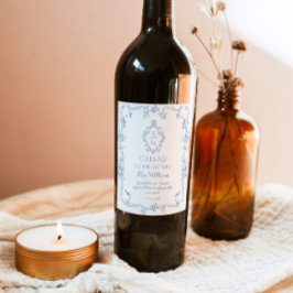 Toile de Jouy Vintage ram ram Bröllopsdusch  Vinflaska Etikett