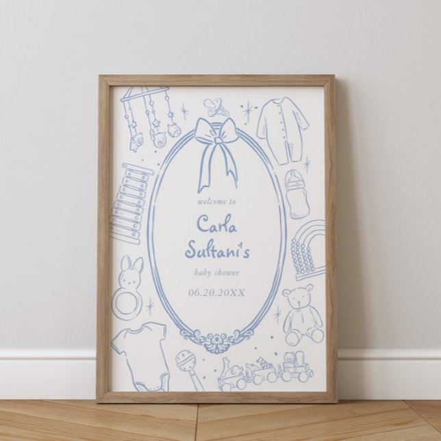 Toile De Jouy Whimsical Blue Baby Shower Poster (Skapare uppladdad)