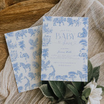 Toile de Jouy White och Blue Safari Baby Shower