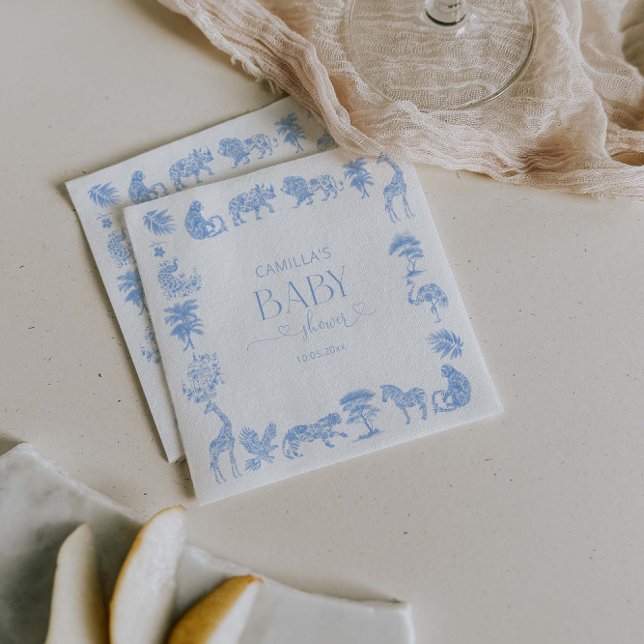 Toile de Jouy White och Blue Safari Baby Shower Pappersservett (Skapare uppladdad)