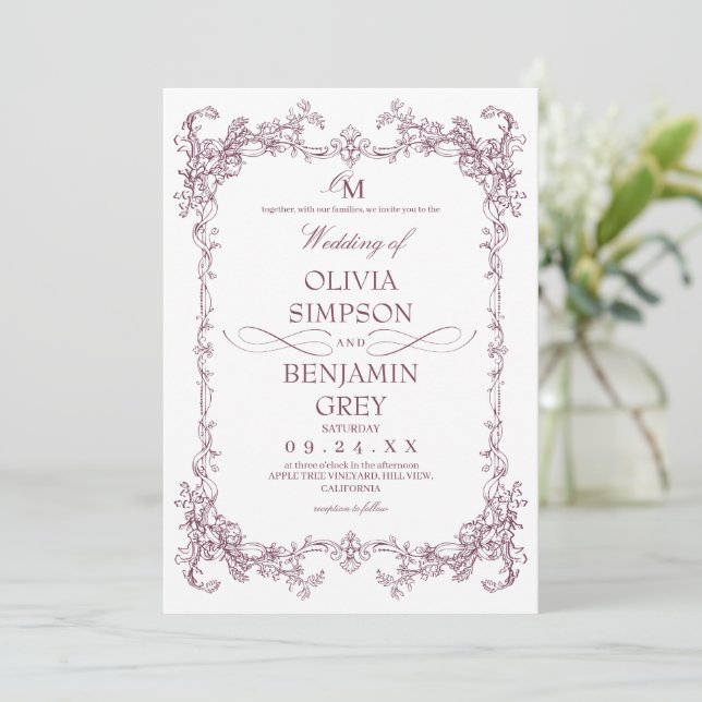 Toile De Joy Plum Bröllop  Inbjudningar (Stående Fram)