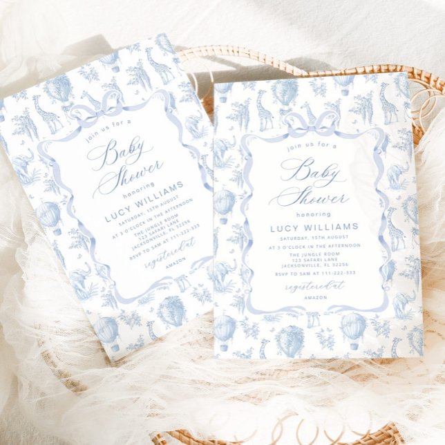 Toile Elegant Safari Hur luft-ballongbabyduschen Inbjudningar (Skapare uppladdad)