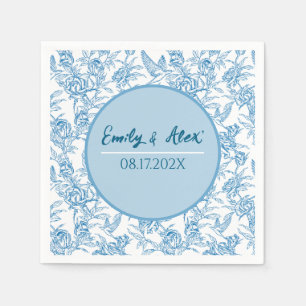 Toile-fågel och blommor Anpassat Namn Baby Shower  Pappersservett