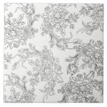 Toile för klassisk vit och svart Blommigt Kakelplatta<br><div class="desc">Elegantens blommigt är en leksaksdesign med delikata svarta konturer av ro och tulpaner i genomskinlig bakgrund. (Vitt i prov).</div>
