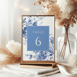 Toile Fransk Blue Blommigt Bröllop Bordsnummer Sig