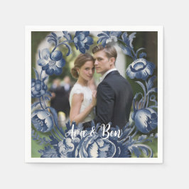 Toile Fransk Vintage Blue Blommigt Bröllop Pappersservett