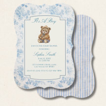 Toile French Dammt Blå Blommig Vintage Teddybjörn