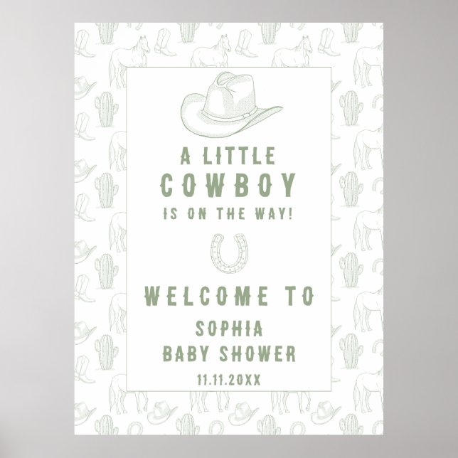 Toile Grönt Cowboy Välbabydusch Poster (Framsidan)
