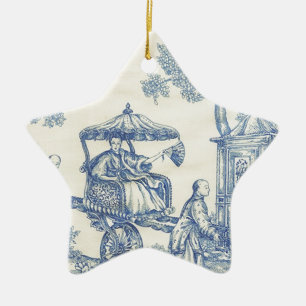 Toile i blått & vit julgransprydnad keramik