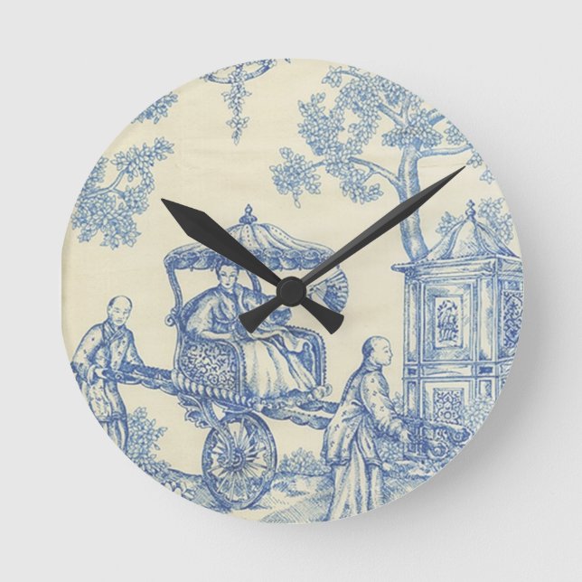 Toile in Blue & White Rund Klocka (Framsida)