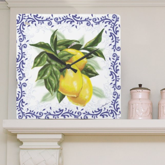 Toile Lemons Clock Fyrkantig Klocka (Skapare uppladdad)