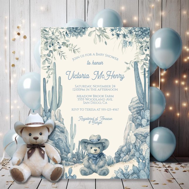 Toile Little Cowboy Nalle Baby Shower Inbjudningar (Skapare uppladdad)