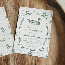 Toile Mallard Anka Neutral Rutig Baby Shower Inbjudningar
