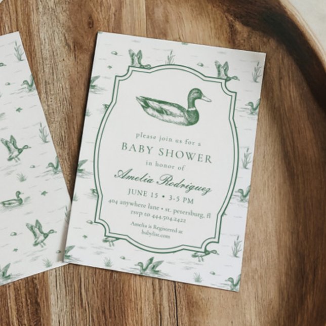 Toile Mallard Anka Neutral Rutig Baby Shower Inbjudningar (Skapare uppladdad)