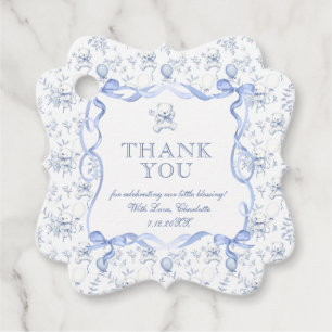 Toile Nalle Dusty Blue Baby Shower Tack Gåvor Etiketter