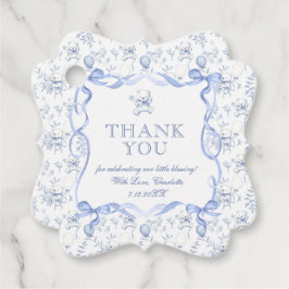 Toile Nalle Dusty Blue Baby Shower Tack Gåvor Etiketter