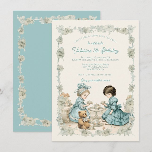 Toile Nalle Picnic Tea Party Birthday Inbjudningar (Fram/baksida)
