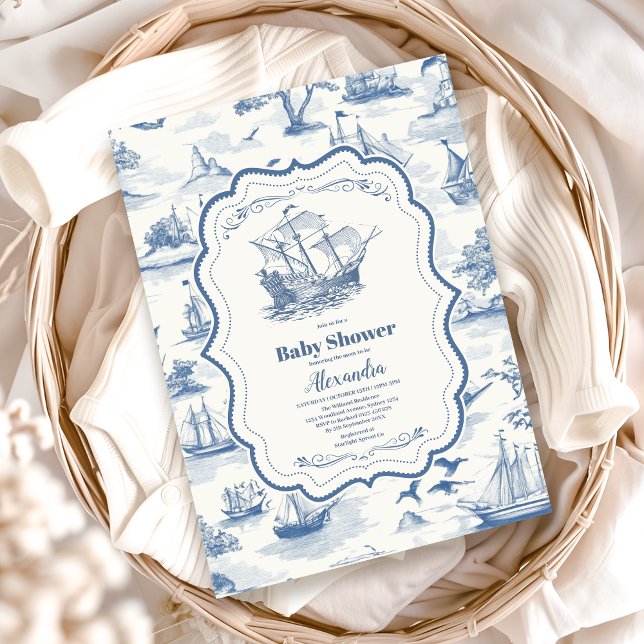 Toile Nautical Baby Shower Inbjudningar (Skapare uppladdad)