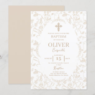 Toile Neutralt Baptism Inbjudningar