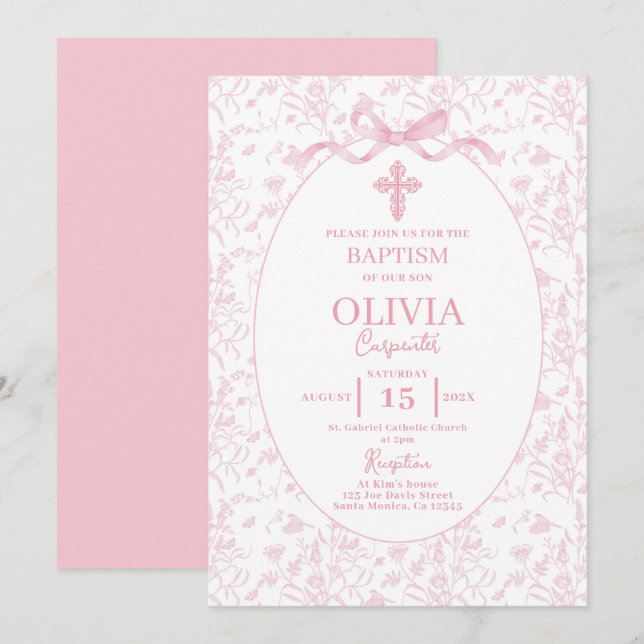 Toile Rosa Baptism Inbjudningar (Fram/baksida)