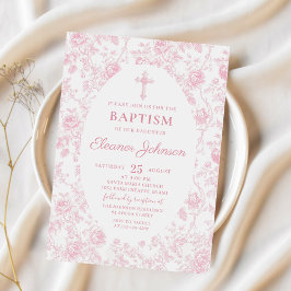 Toile Rosa Bow Baptism Flickinbjudan Inbjudningar